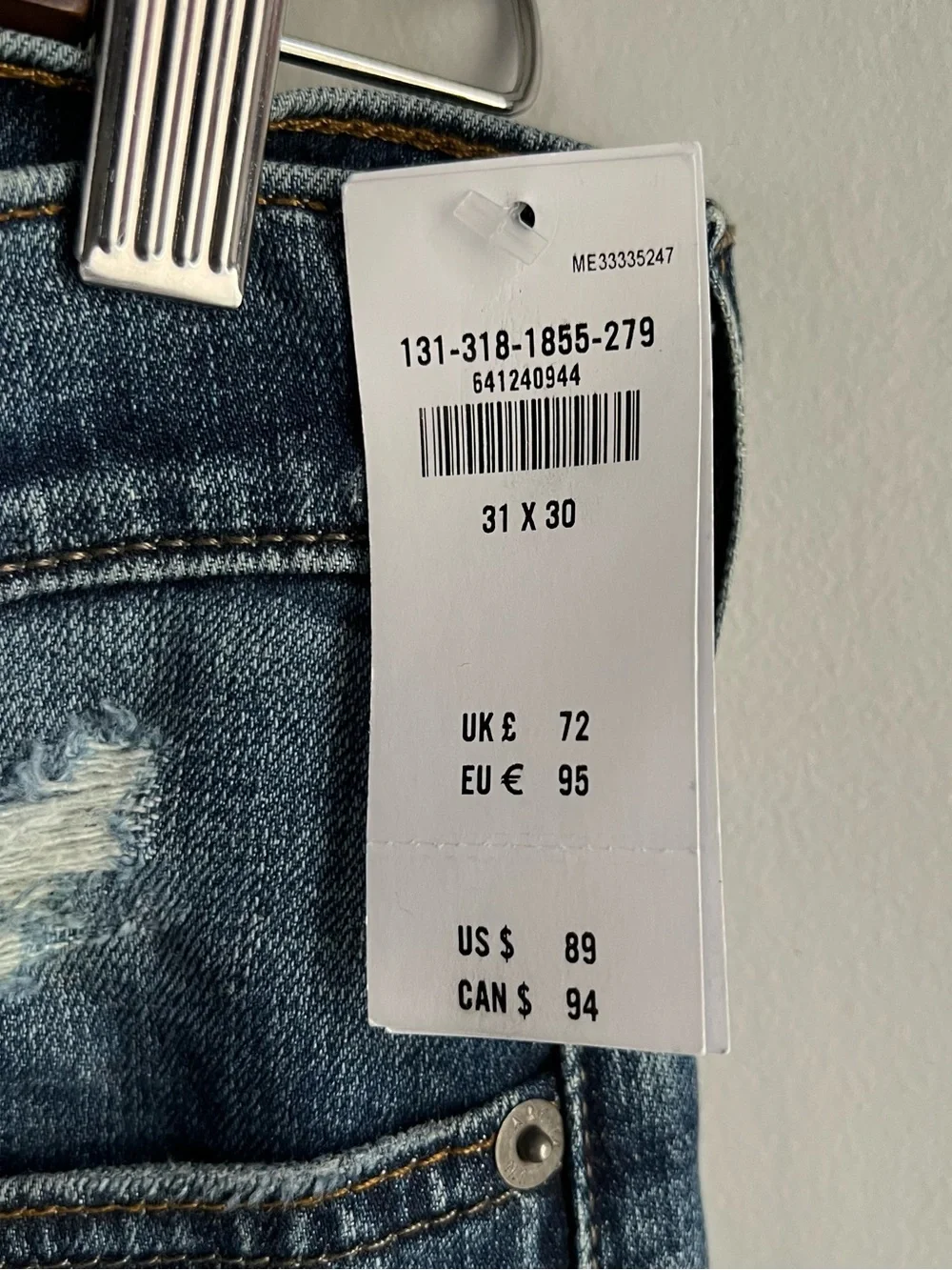 NWT Abercrombie & Fitch Rustin Athletic Skinny Jeans Distressed 31x30 Stretch